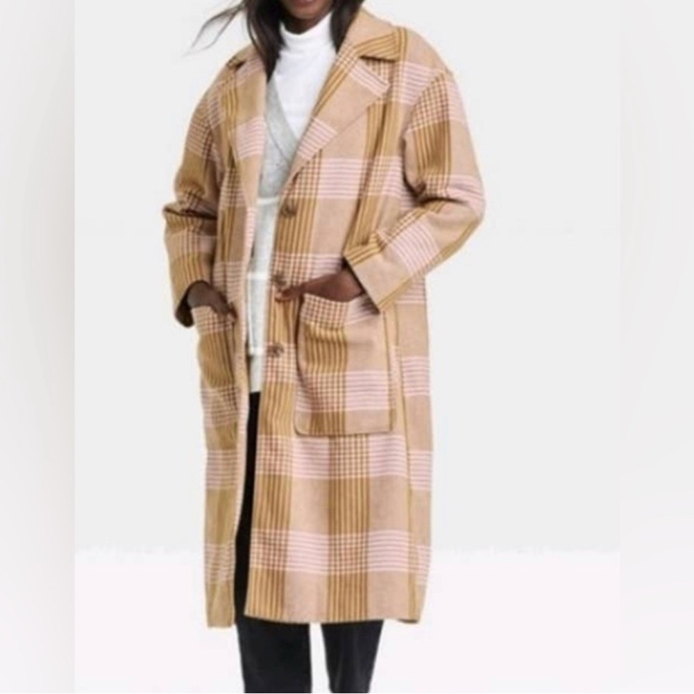 a new day Plaid Trench Coat in Tan and Pink